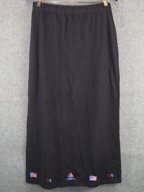 Quacker Factory Skirt M Black Embroidered Flags